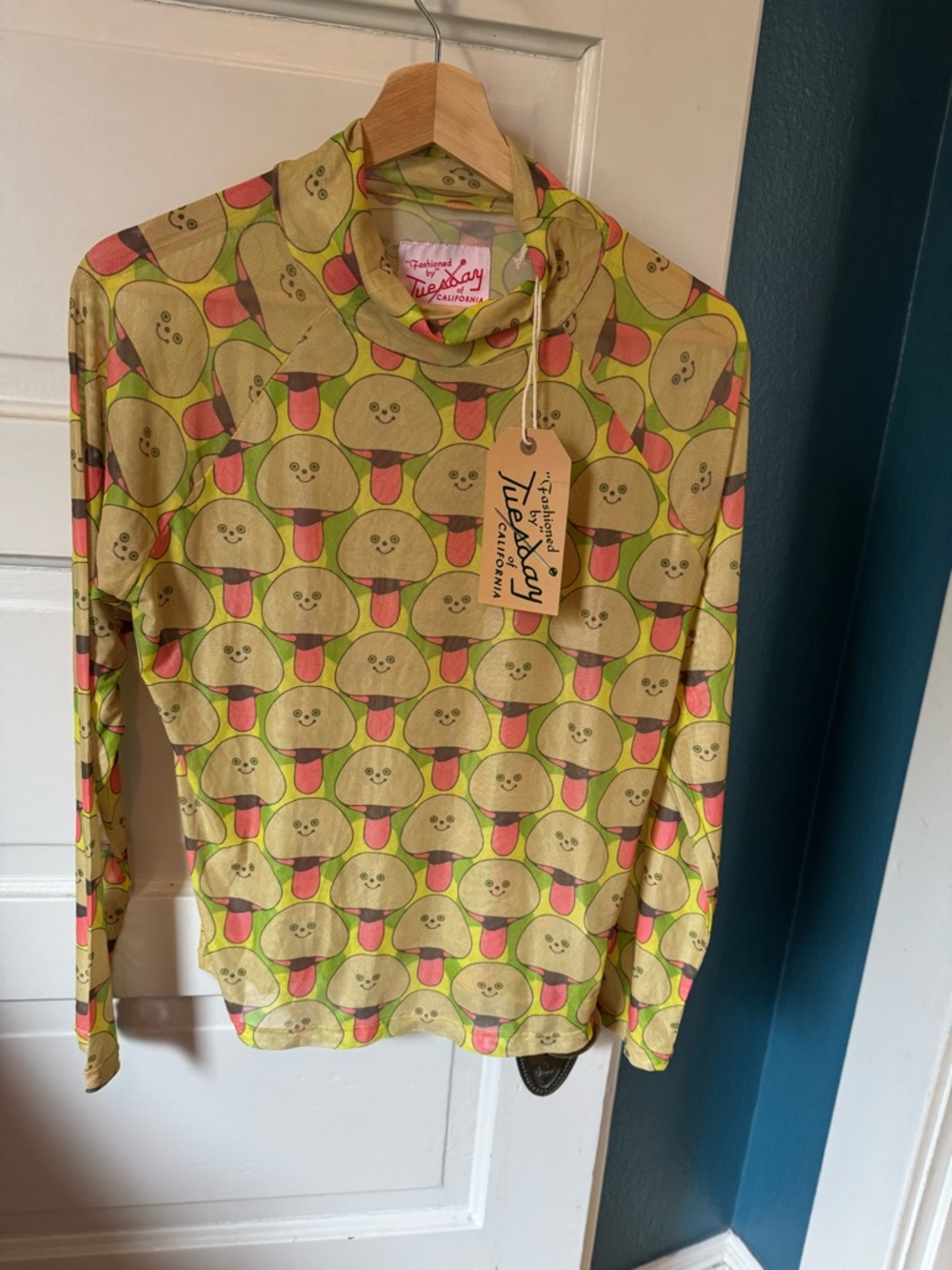 Tuesday of California NWT Mushroom Print Agnes Long Sleeve Top